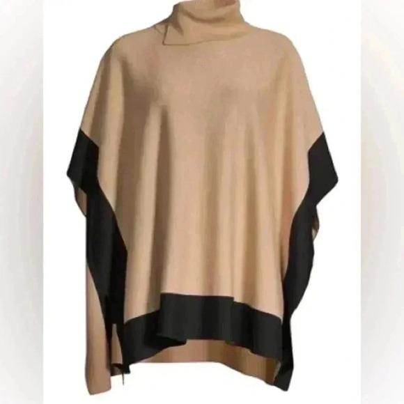 [O/S] Hugo  Boss LISANDRA VIRGIN WOOL PONCHO SWEATER IN CAMEL - Picture 3 of 9